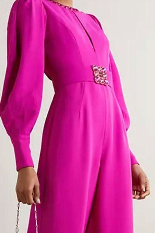 Magenta voluminous sleeves crepe jumpsuit - Image 6