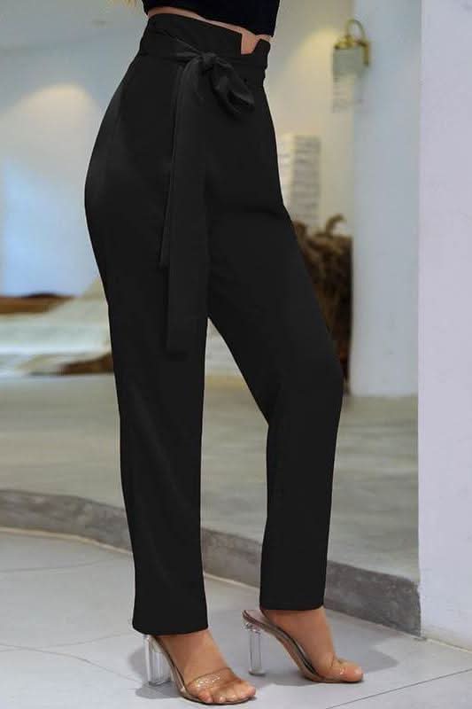 Notched Waist Belt Double Pleated Pants.
