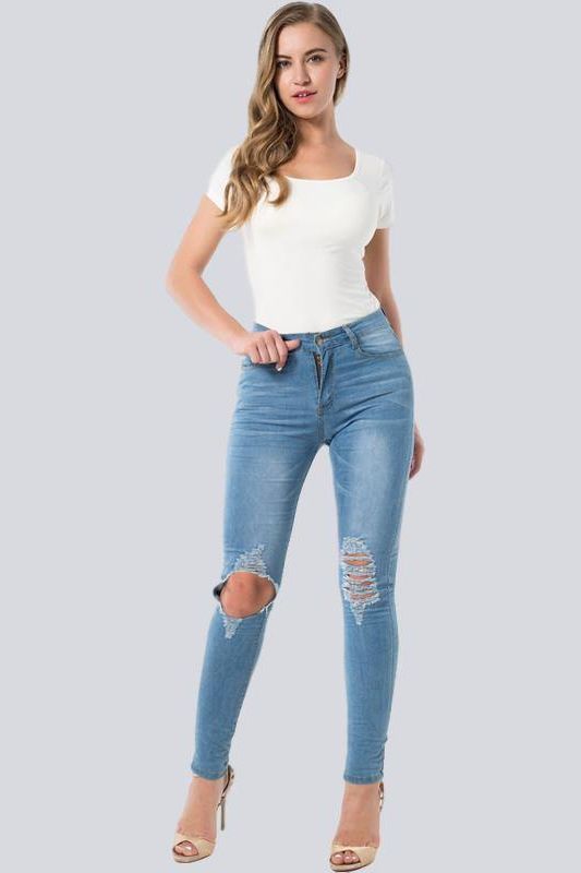 stretch hole pencil jeans - The Woman Concept