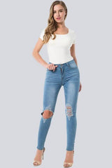 Stretch hole pencil jeans - S / CornflowerBlue