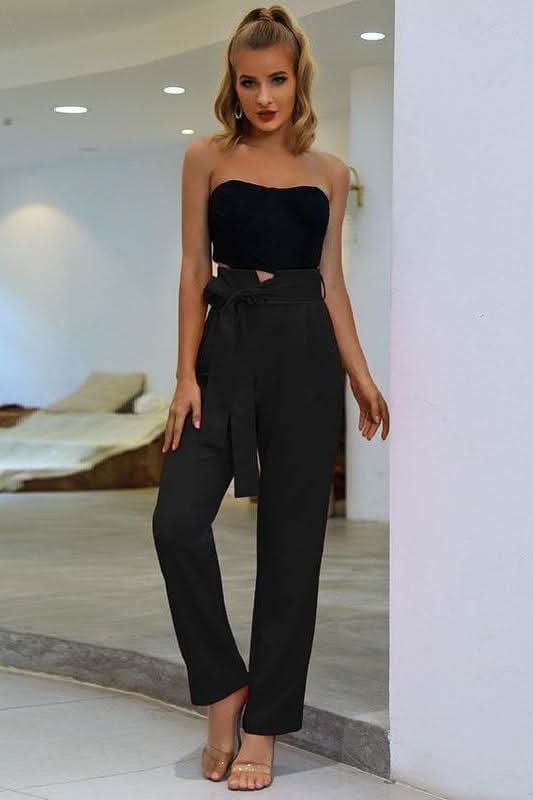 Notched Waist Belt Double Pleated Pants.