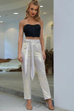 High Waist Metallic Belt Pants.