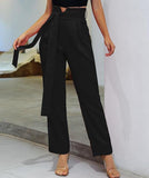 Notched Waist Belted Fold Pleat Pants