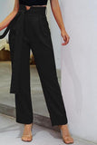 Notched Waist Belt Double Pleated Pants.