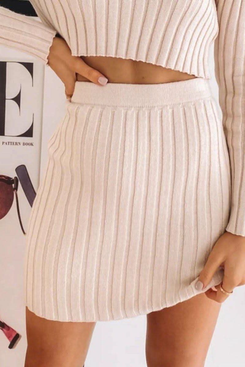 sweater top and short skirt knitted crop set.