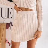 sweater top and short skirt knitted crop set.