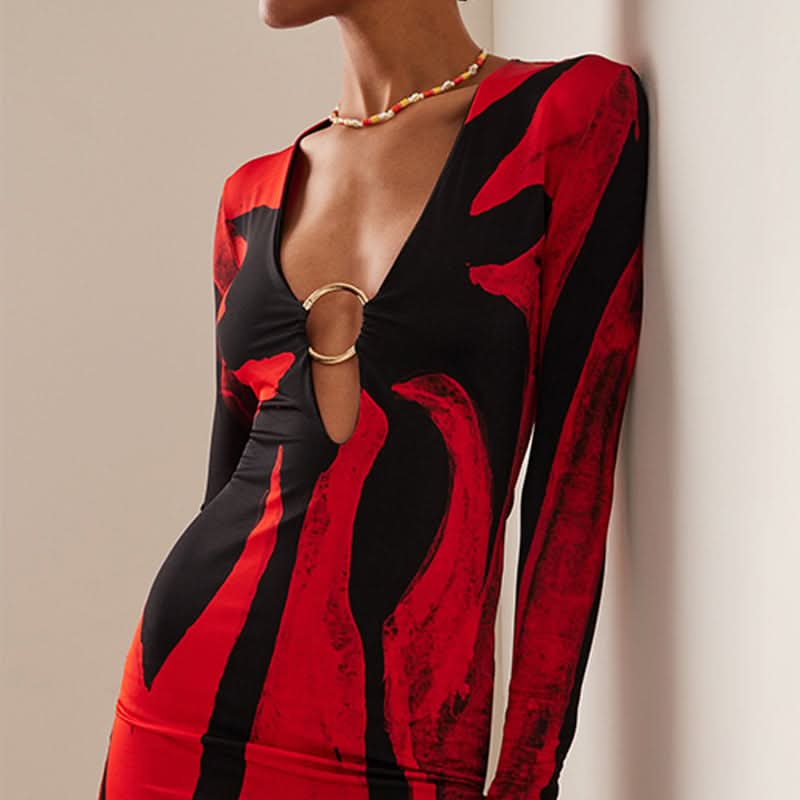 Wrap Neck Flower Print Dress - Side View