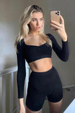 Low Cut Slim Long Sleeve Top And Shorts.