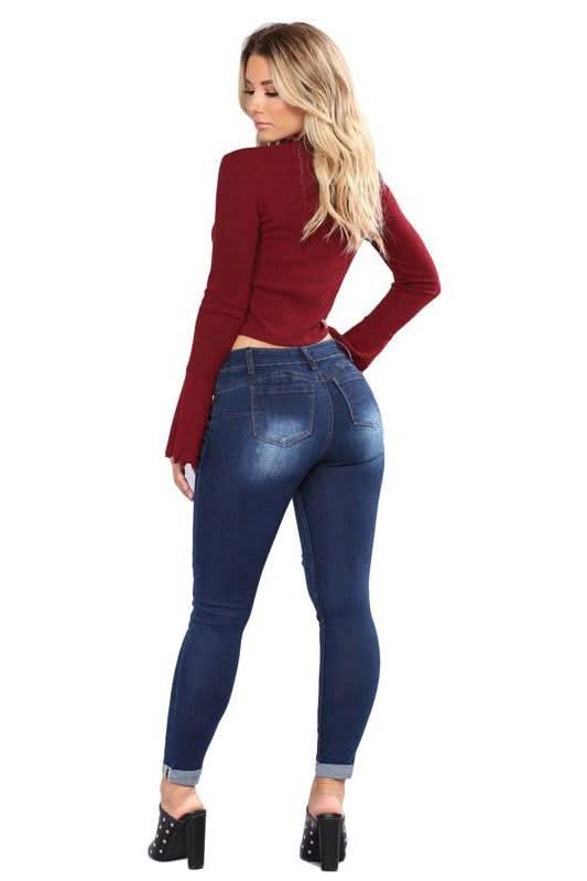 High Waist Ripped Hips Pencil Jeans - The Woman Concept