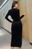 Wrap Detail Glitter Party Evening Velvet Dress.