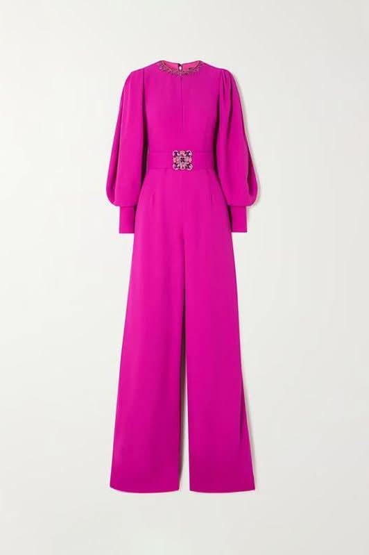 Magenta voluminous sleeves crepe jumpsuit - Image 5