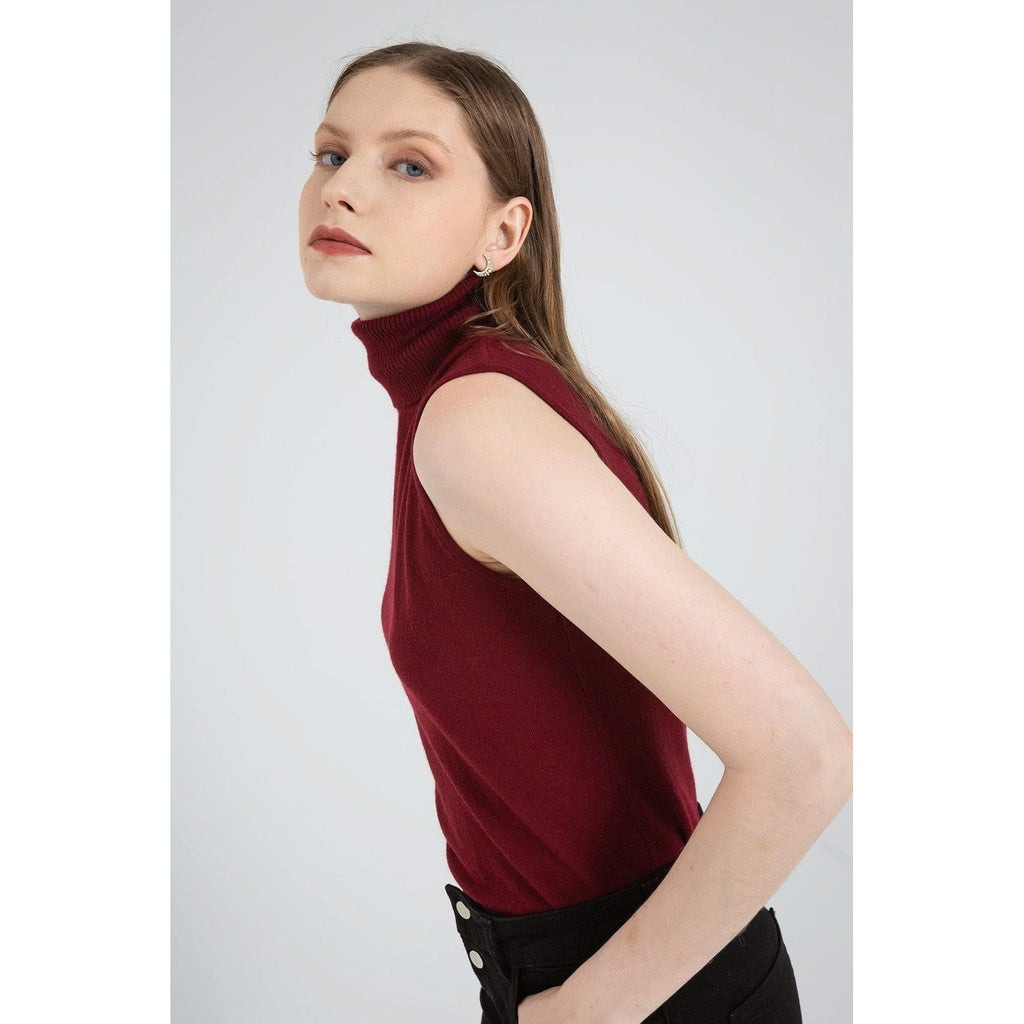 Turtle Neck Sleeveless Knitted Sweater - The Woman Concept