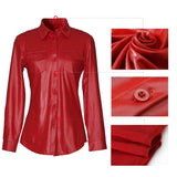 PU leather long sleeve blouse.