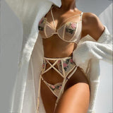 three piece sets suspender embroidered lingerie.