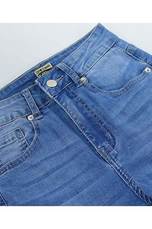 Elastic Ripped Cutout Cuff Washed Jeans - The Woman Concept
