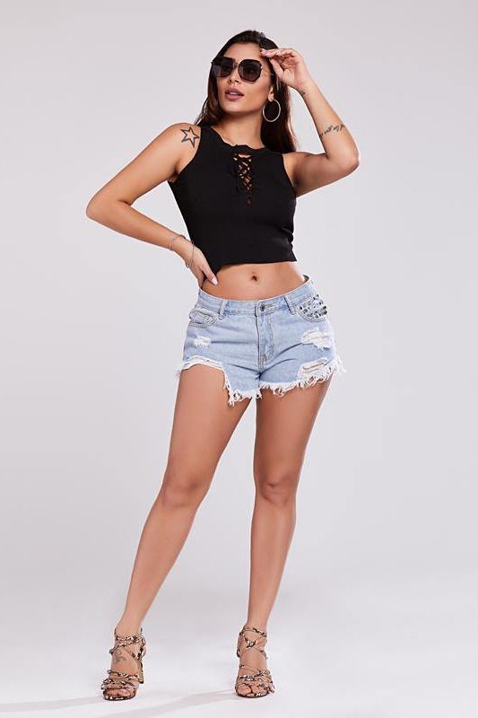 Jean Punk Rivet Shorts - The Woman Concept