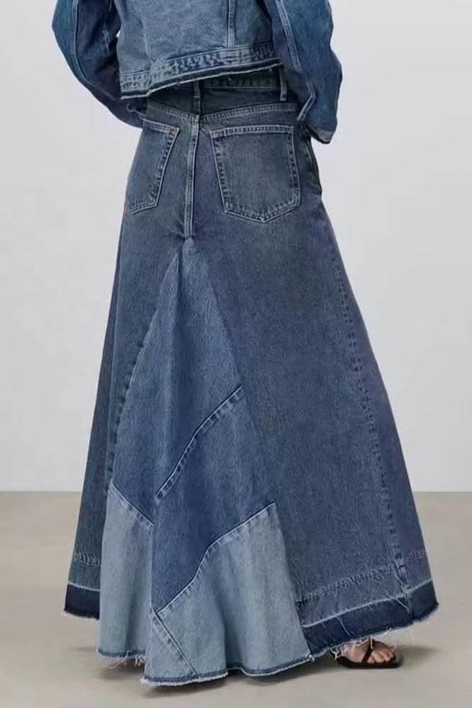 Casual Patchwork Denim Skirt - Detail