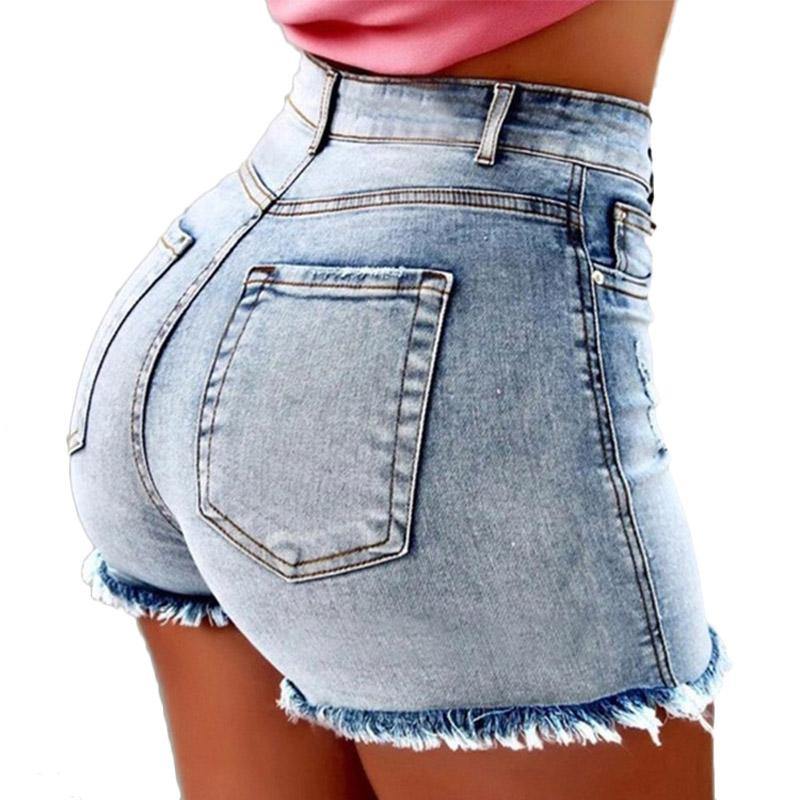 High Waist Shorts Washed Holes - The Woman Concept