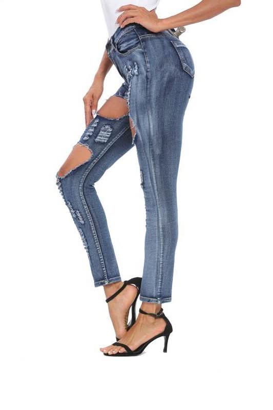 Skinny Stretch-Through Hole Jeans - The Woman Concept