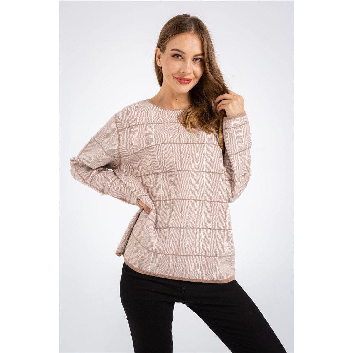 Knitting Check Plaid Sweater - The Woman Concept