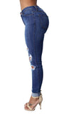 High Waist Jeans with Ripped Hips - The Woman Concept