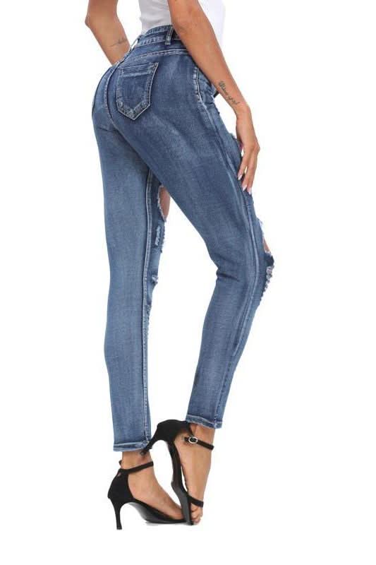 Skinny Stretch-Through Hole Jeans - The Woman Concept