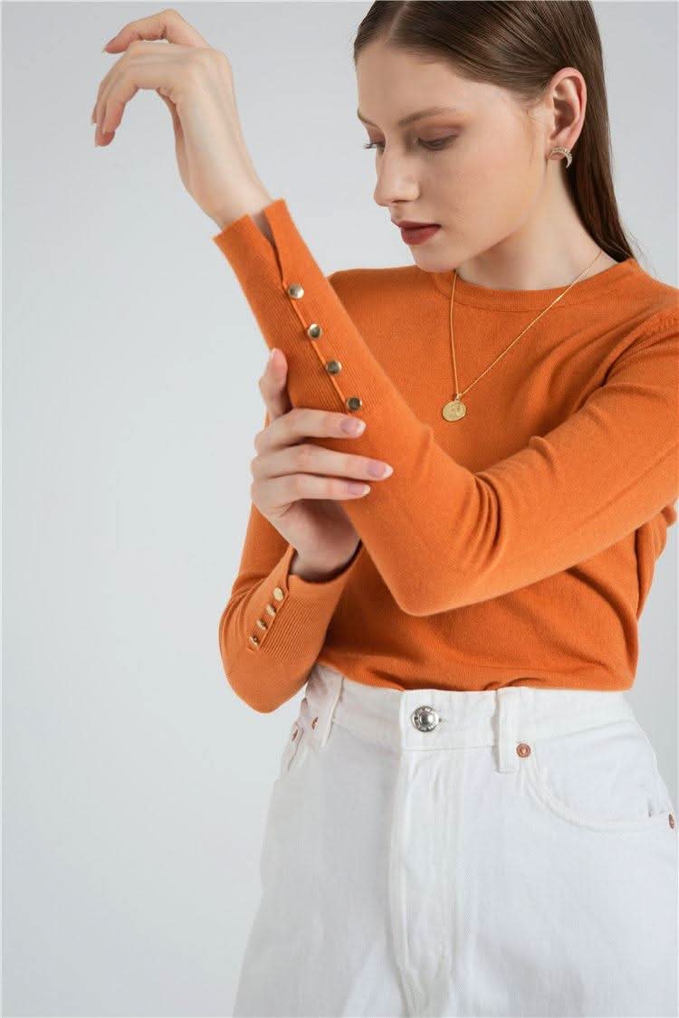 Button Sleeve Knitted Sweater Pullover - The Woman Concept