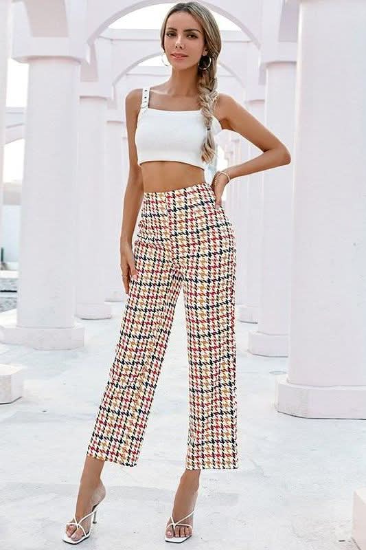 Houndstooth Straight Leg Pants - Front View