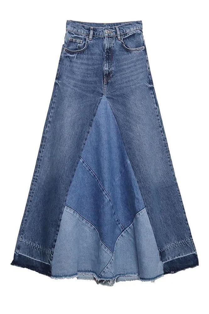 Casual Patchwork Denim Skirt - Side View