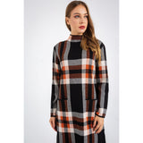 Long Sleeve Turtleneck Plaid Pullover Sweater Dress - The Woman Concept