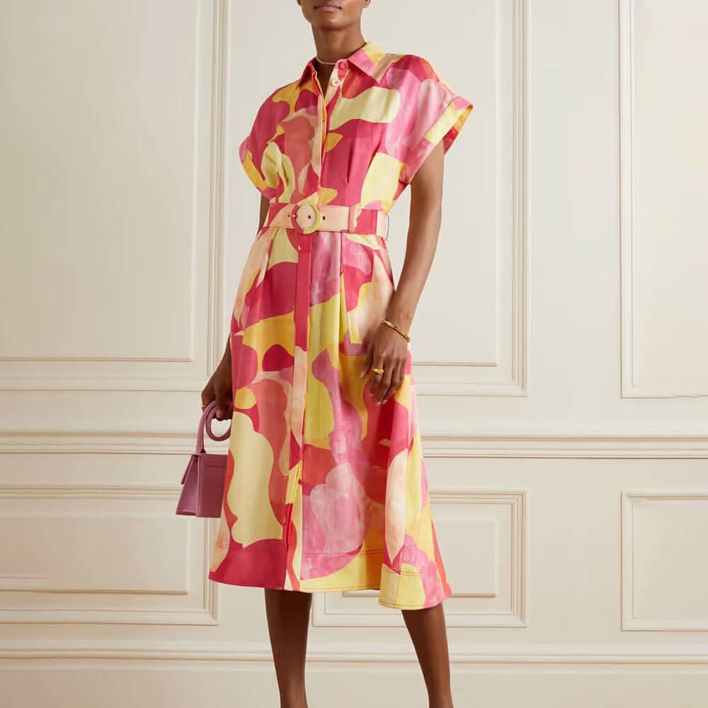 Floral Print Short Sleeve Bohemian dress - Front View