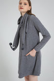 Long Sleeve Casual Soft Sweater Dress + Scarf