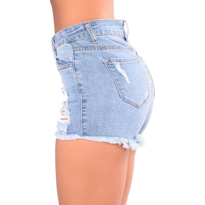 Washed Holes Fringed Denim Shorts - The Woman Concept