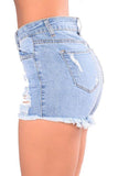 Washed Holes Fringed Denim Shorts - The Woman Concept