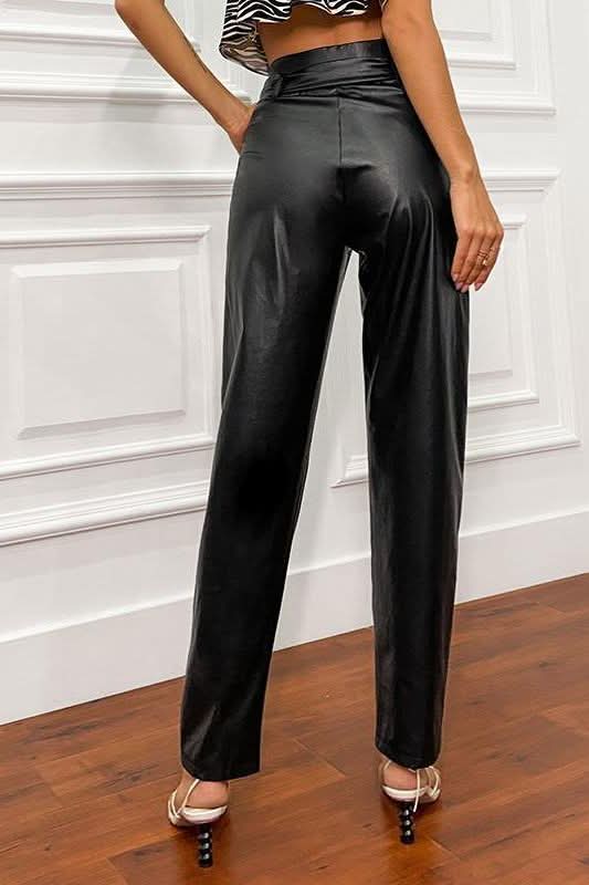 Paperbag Waist Belted Pu Leather Pants.