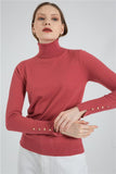 Turtleneck Sleeve Metal Button Pullover