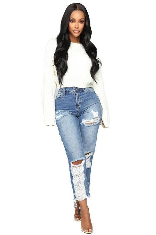 custom high-rise ripped jeans - The Woman Concept