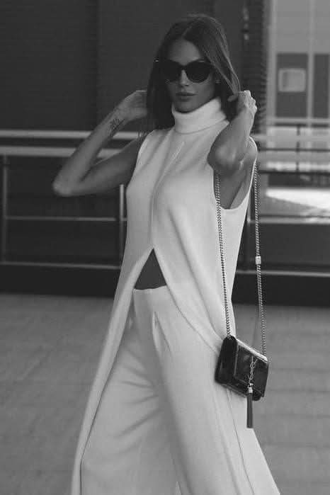 Round Neck Sleeveless Knitted Slit Front Dress.