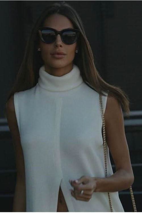 Round Neck Sleeveless Knitted Slit Front Dress.