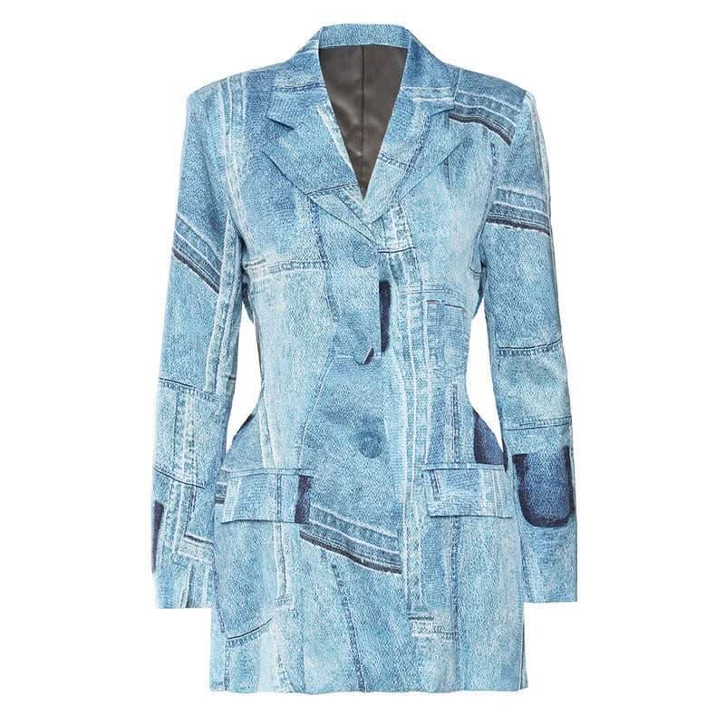 Denim graffiti print satin jacket - Image 5