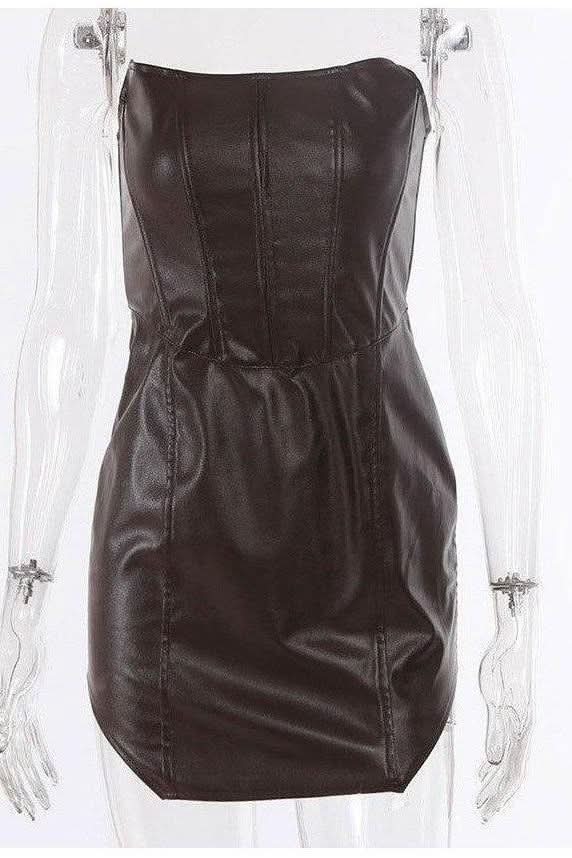 Style PU leather windbreaker lapel short dress & jacket - Image 6