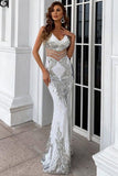 Geometric perspective sequin evening dress.