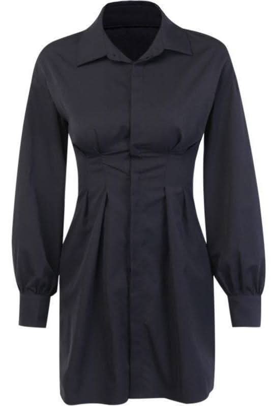 Belted tie shirt long sleeve dress - Image 4