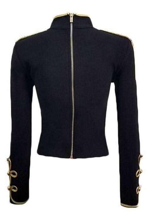 Epaulette Flower Beaded Tassel Jacket Coat - Image 5