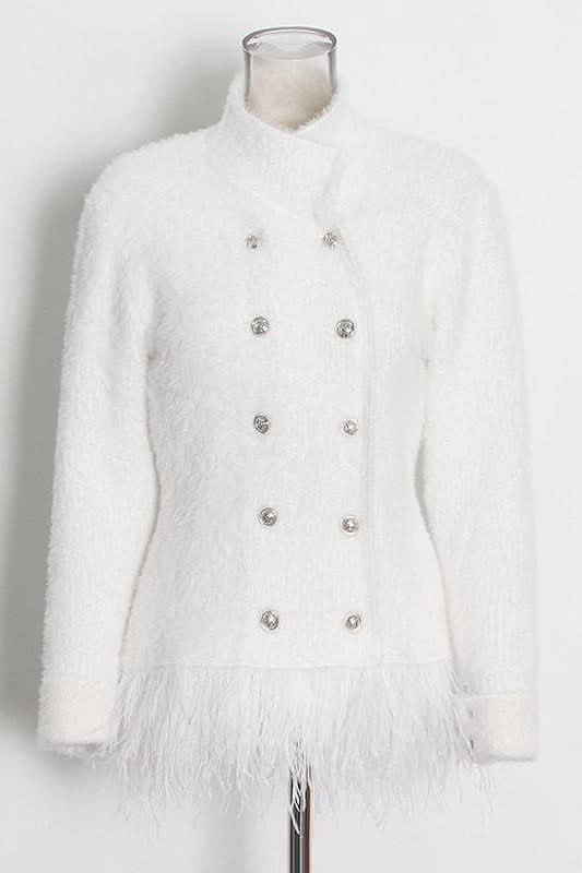British style double-breasted seahorse hair short coat.