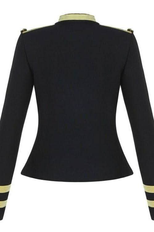 Gold Wire Decorative Buttons Long Sleeve Black Jacket - Image 4