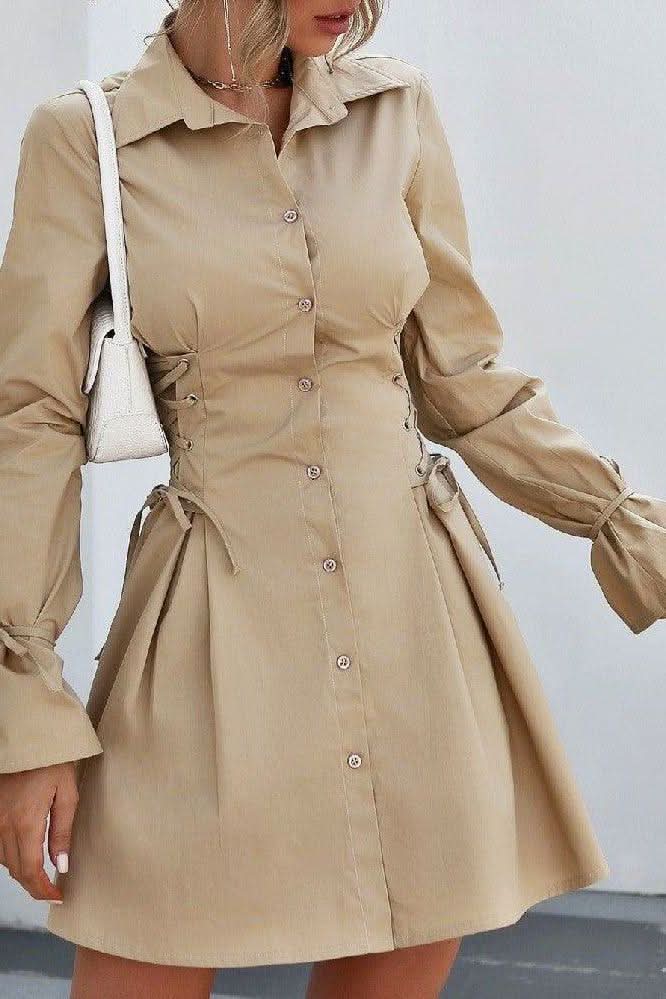 Petal sleeves bandage slimming shirt dress - Detail