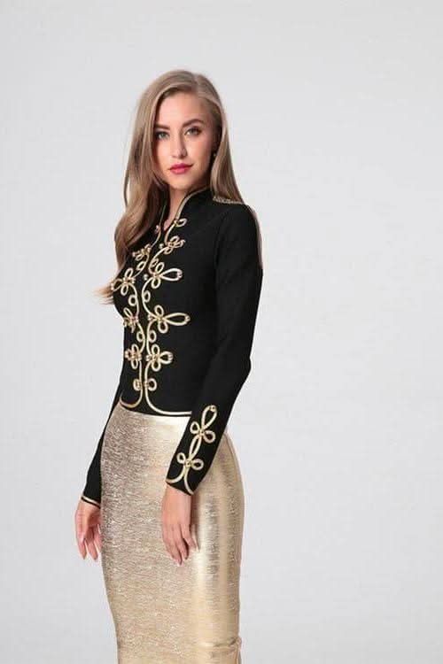 Epaulette Flower Beaded Tassel Jacket Coat - Detail