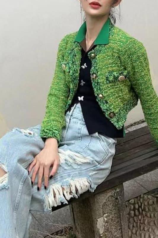 Green Short Wool Jacket - Detail
