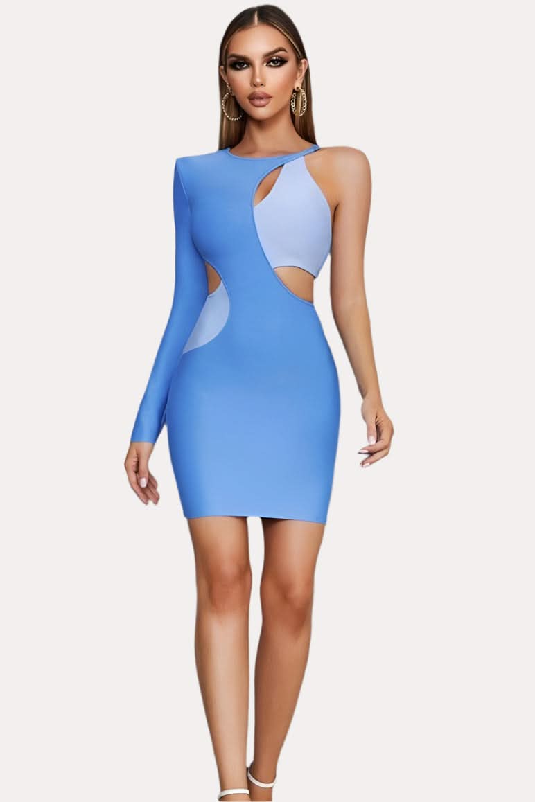 Retro Bandage Hollow Stitching Irregular Slim Dress - Front View